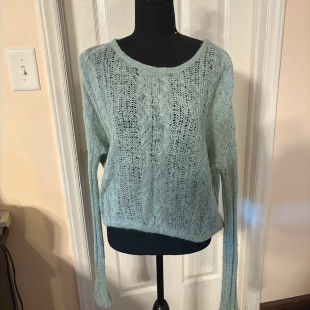 Free People Soft Blue Cable Knit Sweater